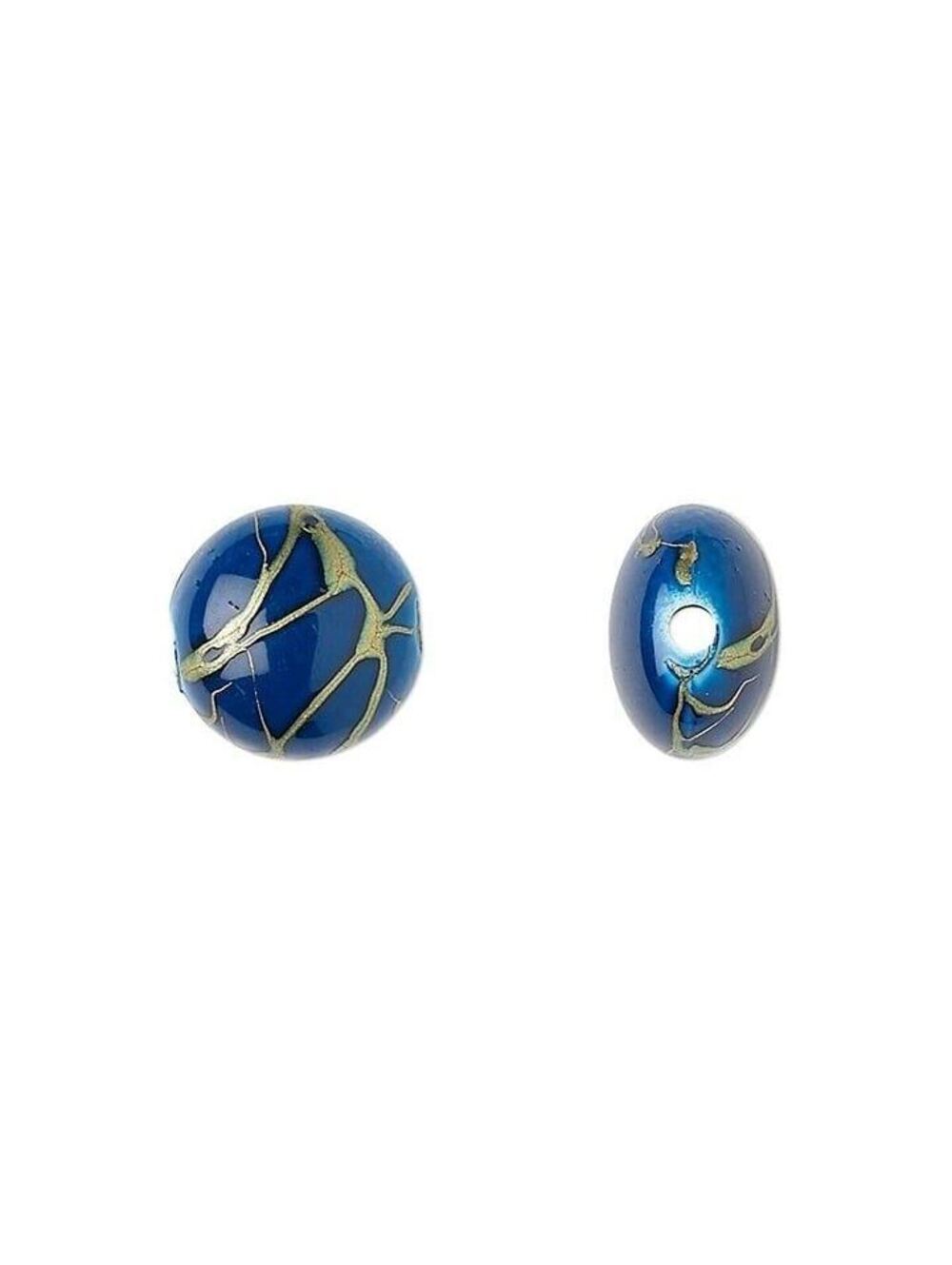 Vintage Gold Drizzled Blue 12mm Puffed Coin Retro Acrylic Beads 10 pcs